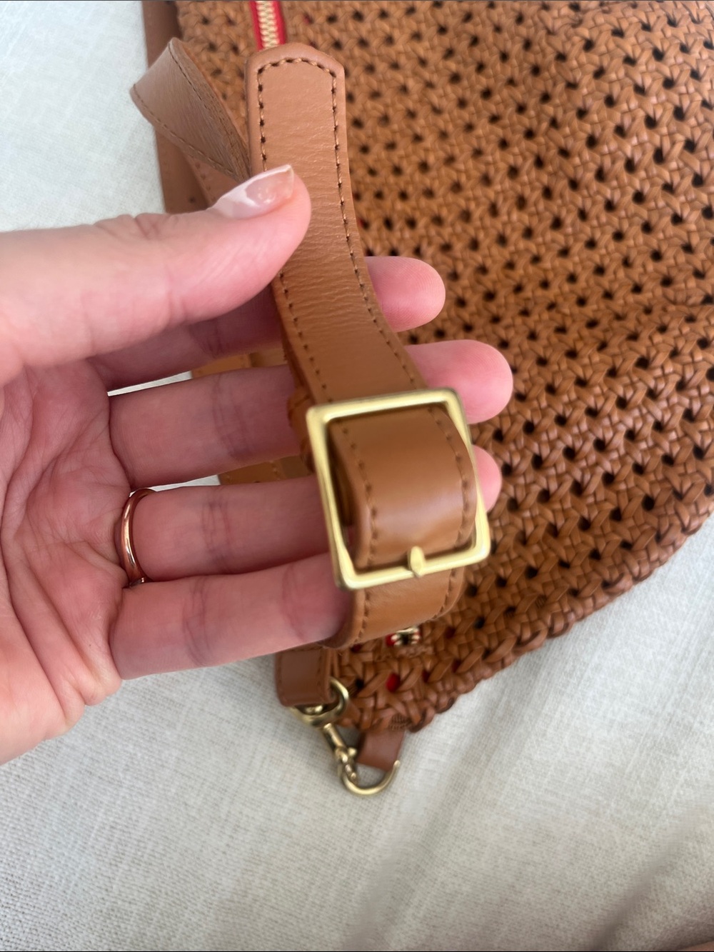 Clare V Grande Fanny Rattan Crossbody with Red Zip - Picture 7 of 15